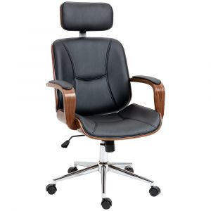 Fauteuil de bureau appui-tête amovible polyuréthane noir et noyer