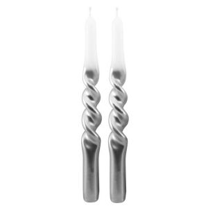 Ruedelafete Set de 2 bougies Flambeau torsadées 28,8cm dégradé Blanc/Argent