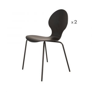 Lot de 2 chaises en m&eacute;tal et bois Noir