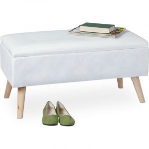 Image de Relaxdays Banc siège avec espace de rangement, housse velours, 40 l, rembourré, pieds en bois, entrée, 41x80x40c, blanc