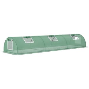 Outsunny Mini serre de jardin serre à tomates dim. 300L x 80l x 45H cm acier PE 5 fenêtres zippées enroulables vert 300x80x45cm Vert