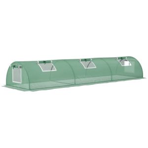 Outsunny Mini serre de jardin serre à tomates dim. 300L x 80l x 45H cm acier PE 5 fenêtres zippées enroulables vert 300x80x45cm Vert