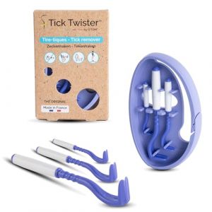 Clipbox Tick Twister Violette / Tire Tique Pour Humain, Chien, Chat / Pince A Tique X3 Avec Clipbox Et Boîte En Carton Recyclable / Retrait Sans Douleur Et En Quelques Secondes / Fabriqué En France