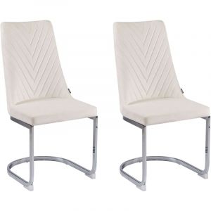 Image de Beliani Lot de 2 Chaises Porte-&agrave;-faux en Velours Blanc Cass&eacute; et Argent&eacute; Chrom&eacute; Altoona