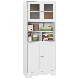 Homcom Buffet haut cuisine - 4 portes, niches et &eacute;tag&egrave;res r&eacute;glables, 2 portes en verre - 60 x 30 x 145,5 cm - blanc