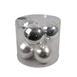 LG Boite de 6 boules de couleur argent brillant et mat - 8 cm de diamètre