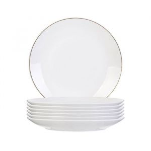 Set de 6 assiettes à dessert blanches en porcelaine avec liseré doré (Ø20cm) - AURA