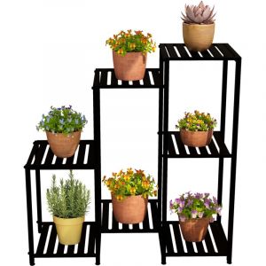 Relaxdays &Eacute;tag&egrave;re &agrave; Plantes, 7 Niveaux, pour Vos tr&eacute;sors Verts, m&eacute;tallique, H x L x P : 81 x 80 x 28,5 cm, Noir