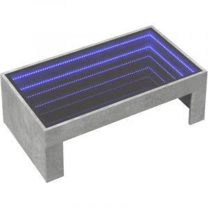 VidaXL Table basse avec LED infini gris béton 90x50x30 cm, table d'appoint, table de salon, table latérale, bout de canapé, table centrale