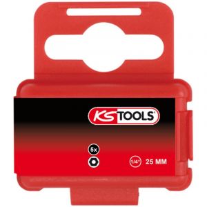 KS Tools 911.2953 - Boîte de 5 Embouts de Vissage 6 pans percé, L.25 mm - 1/4'' - 1/8'' - En Acier Spécial
