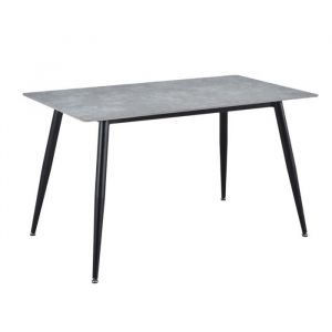 Meubletmoi - Table 130 x 70 cm c&eacute;ramique gris b&eacute;ton pieds m&eacute;tal noir - ryder 2