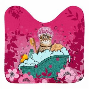 Tapis Contour WC Imprim&eacute; Chatibulle 45x45cm Rose
