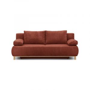 Banquette con ible 3 places MIKA Velours côtelé Terracotta Coffre de rangement L 192