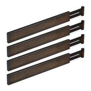 Relaxdays Séparateur pour Le tiroir, Lot de 4, Bambou, Longueur réglable Entre 46 et 56 cm, Cuisine, Marron foncé