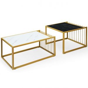 Coast Set de 2 tables basses - or/blanc/noir - P2 - MDF - Fer - Max.50 kg - 80x53x38.5 cm