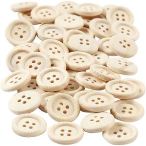 Creotime Boutons en bois - 15 mm - 50 pcs