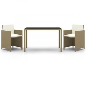 VidaXL Meubles &agrave; d&icirc;ner de jardin et coussins 3 pcs Poly rotin Beige - Beige