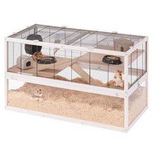 Image de Ferplast Cage Hamster DOMSTER, Cage Souris, 3 Niveaux, avec Accessoires, Plateformes et Échelles, Grillage Métallique et Bois FSC, Base Transparente, Cage pour Hamster en Bois, 100 x 50 x h 61 cm