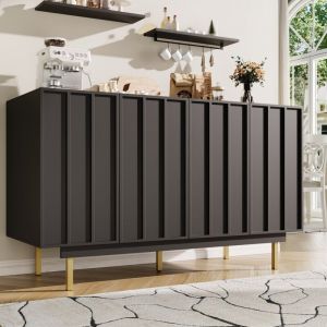 Buffet avec 4 portes 140&times;38,5&times;82,5 cm charni&egrave;res et 5 pieds structure en MDF noir
