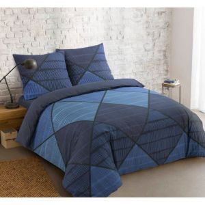 Vision Housse de Couette Harold Blue - 140x200cm avec 1 taie d'oreiller - 100% Coton