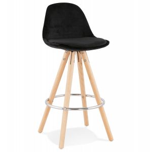 Alter Ego Tabouret snack mi-hauteur 'SPIRIT MINI' en velours noir et pieds en bois naturel