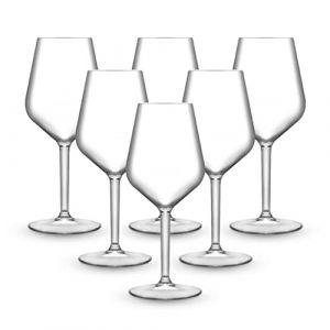 BRYNA - Set de 6 Pièces Verres à Vin 33 Cl en Polycarbonate (Plastique Rigide), 100% Design Italien, Verres Incassables, Verres à Vin Réutilisables et Lavables au Lave-Vaisselle, Transparent