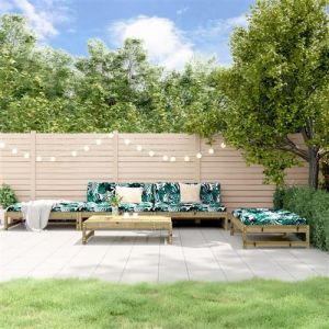 VidaXL Salon de Jardin avec Coussins 5 pcs, Canap&eacute; avec Dossier, Ensemble de Meubles avec Table Basse Patio Terrasse, Rustique, Bois de Pin Impr&eacute;gn&eacute;
