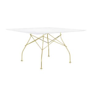 Kartell Table Carrée Glossy 130 X 130 Cm (Blanc - Mdf Laqué En Polyester Et Acier Doré)