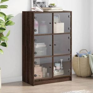 VidaXL Buffet haut avec portes chêne marron bois d'ingénierie, armoire latérale, armoire de rangement haute, vitrine haute, armoire haute