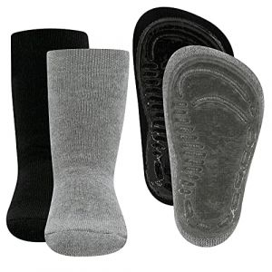 Ewers Pack de 2 chaussettes de sécurité unies, chaussettes antidérapantes avec semelle en caoutchouc, MADE IN GERMANY, 2 paires de chaussettes antidérapantes pour enfants, taille 43-45