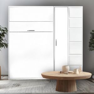 Inside75 Ensemble lit escamotable rangement ARLITEC TEDDY 160x200cm blanc mat alpin