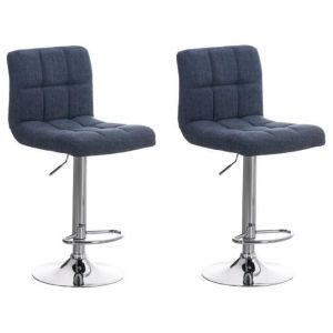 CLP Lot de 2 Tabourets de Bar Peru en Tissu avec Siège rembourré Repose-pieds et Pied Métal, Bleu