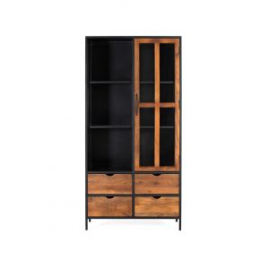 Vitrine avec 4 tiroirs et une porte vitrée avec structure métallique