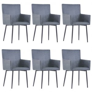 Image de VidaXL Chaises à dîner avec accoudoirs 6 pcs Gris Similicuir daim