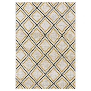 Décoweb Tapis d’extérieur ou de salon - Motifs losanges - Jaune et noir - 200 x 290 cm