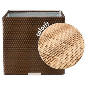 Rattan Art Jardinière en résine tressée 46 x 46 x 46 cm Marron et beige