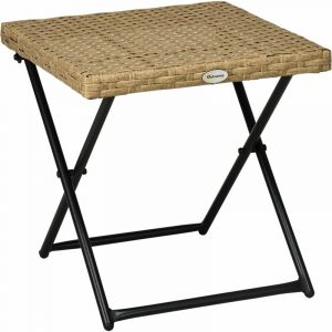 Outsunny Table basse pliable de jardin style cosy chic dim. 40L x 40l x 40H cm métal époxy résine tressée imitation rotin beige - Beige