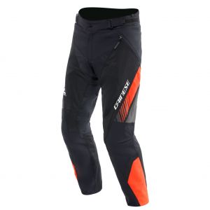 Dainese Drake 2 Air Absoluteshell Pants, Pantalon de Moto Imperméable, Ventilé, avec Protections Genoux Amovibles, Homme, Noir/Rouge-Fluo, 64