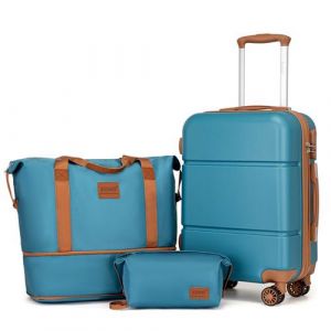 Valise 54x37.5x22cm & Pliable Sac de Voyage pour Sport avec Trousse de Maquillage, Bleu