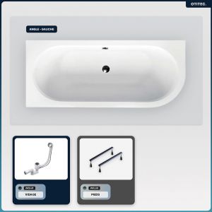 Baignoire asym&eacute;trique - 170 x 75 cm - Gauche - sans Habillage - avec Pieds - Vidage Chrome - AVITA SLIM