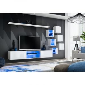 AC-Déco Ensemble Meuble TV Design "Switch XXI" 180cm Blanc