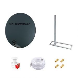 Kit Antenne Parabole Fibre 85 cm Anthracite HDME + Support de Chevron Toit 1m + LNB Twin HD 4K + Câble Coax 25m Twin + 4 Fiches F Or
