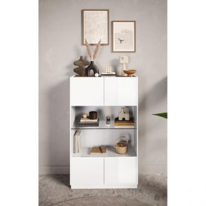 Azura home design Vitrine 2 portes FANTASY Blanc laqué/chêne Mercure 105 x 170 cm