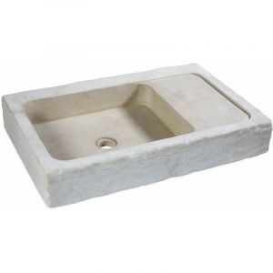 Evier à poser 1 bac égouttoir droite - Pierre Naturelle Atlas - 90x60x15 cm - Beige