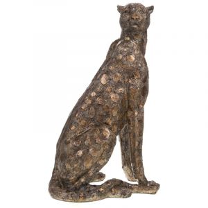 Amadeus Statue : Léopard assis brosse 58 cm - Or - Résine