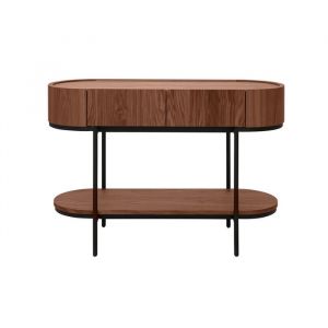 Miliboo Console design avec tiroirs en bois fonc&eacute; noyer et m&eacute;tal noir L110 cm SKYE