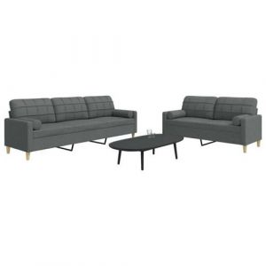 VidaXL Ensemble de canapés 2 pcs coussins décoratifs gris foncé tissu, canapé, siège de canapé, canapé relax, canapé confort, fauteuil de télévision