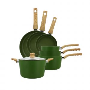 Menastyl Batterie de cuisine 7 pièces en aluminium vert - compatible induction