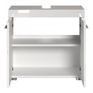 Pegane Meuble de salle de bain sous vasque avec 2 portes coloris blanc mat, blanc brillant - Longueur 60 x hauteur 56 x profondeur 34 cm -