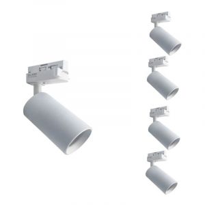 Silamp Spot LED sur rail 80&deg; Monophas&eacute; BLANC pour ampoule GU10 (Pack de 5) -